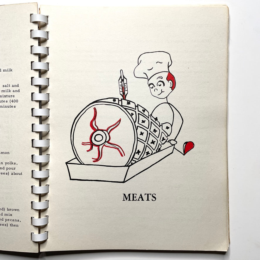 Kitchen Kapers Cookbook 1960 Southbury CT - 60s Vintage Spiral Bound Illustrated Recipe Book