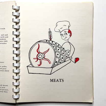 Kitchen Kapers Cookbook 1960 Southbury CT - 60s Vintage Spiral Bound Illustrated Recipe Book