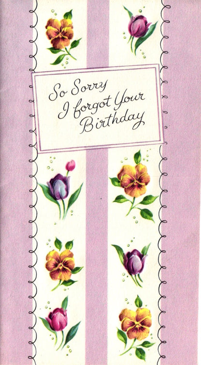Belated Birthday - Honest Apology - Slim Vintage Greeting Card - Embossed