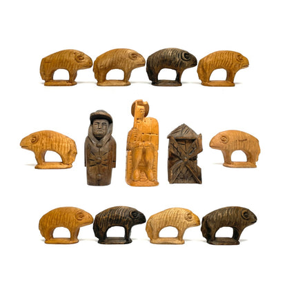 New England Primitive Folk Art Wood Carved Figure Set