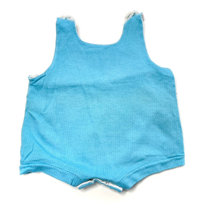 Trumpet Crest Embroidery Rib-Knit Blue Onesie Romper 6M