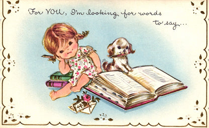 Greetings - Best Wishes - Slim Vintage Greeting Card - Gold Stamped + Embossed