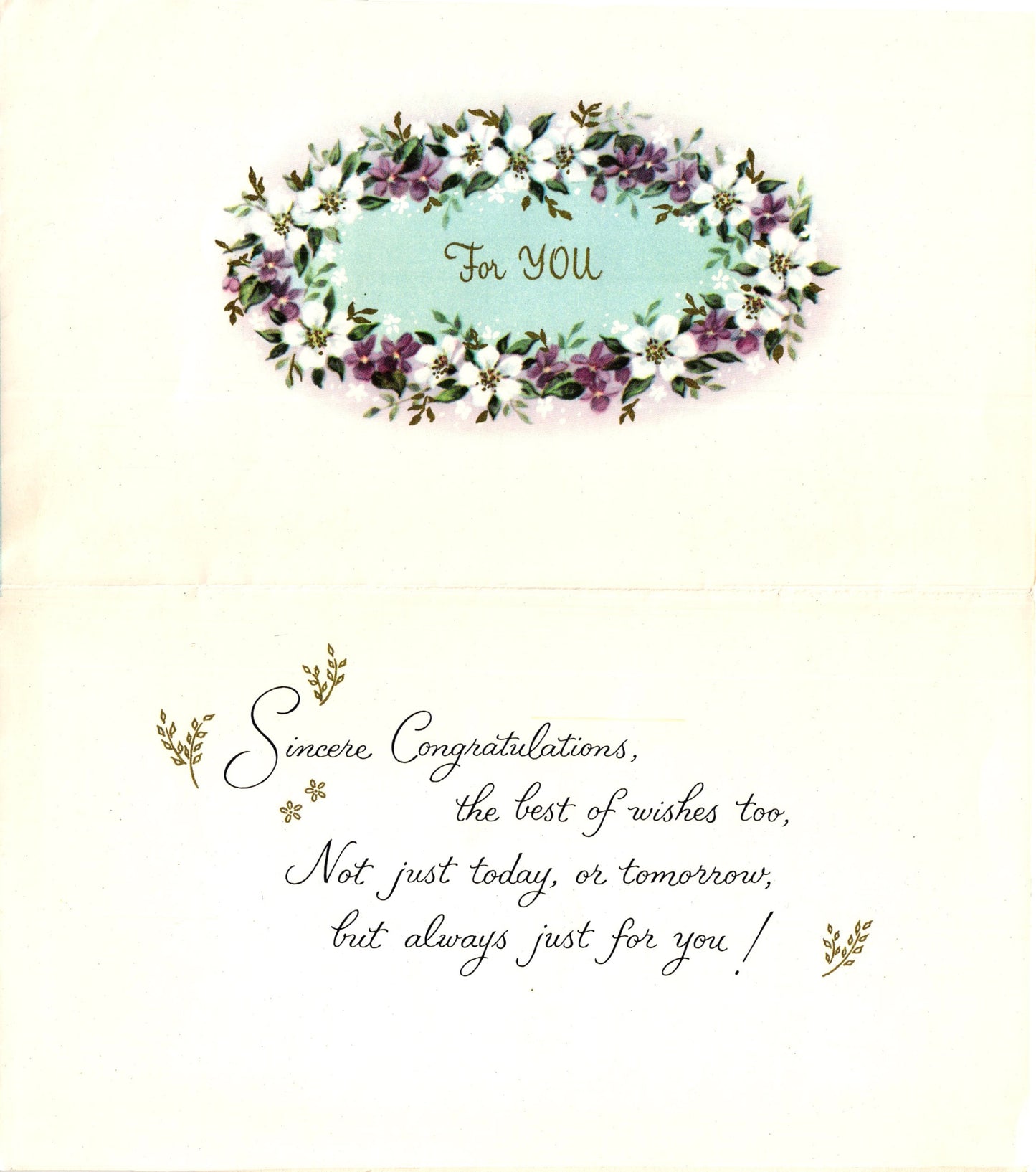 Congratulations - Best Wishes - Glossy Slim Vintage Greeting Card - Gold Stamped + Embossed