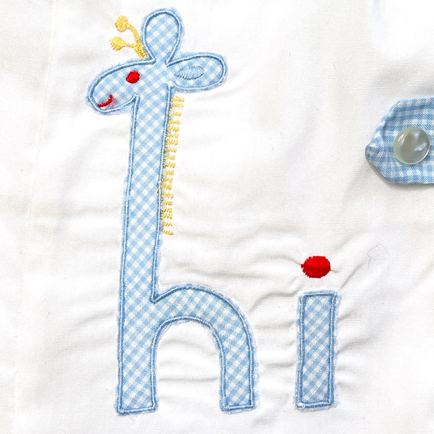 Giraffe 'hi' Appliqué White and Blue Overalls 18M