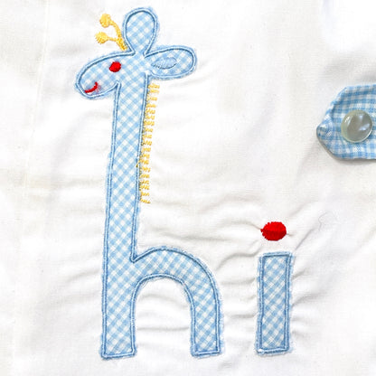 Giraffe 'hi' Appliqué White and Blue Overalls 18M