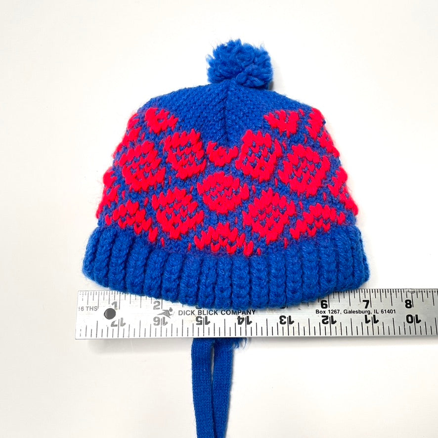 Handmade Blue & Red Pattern Knit Winter Hat