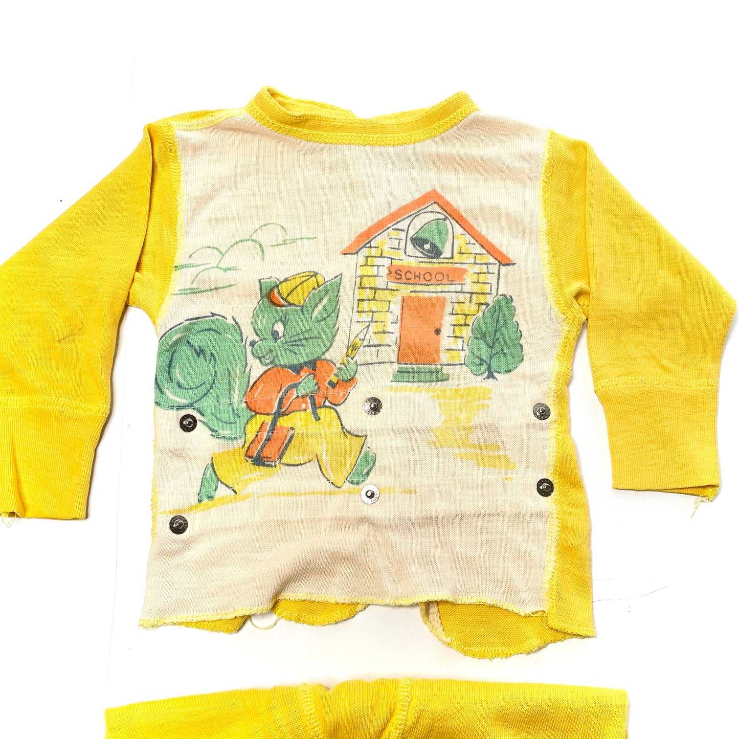 School Cat Graphic Print Footed Pajamas Set 2T