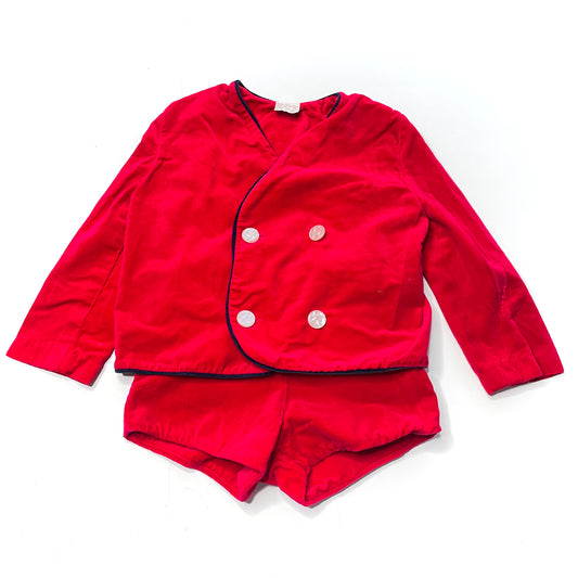 Red Velveteen Two-Piece Lounge Wear Pajamas 2T