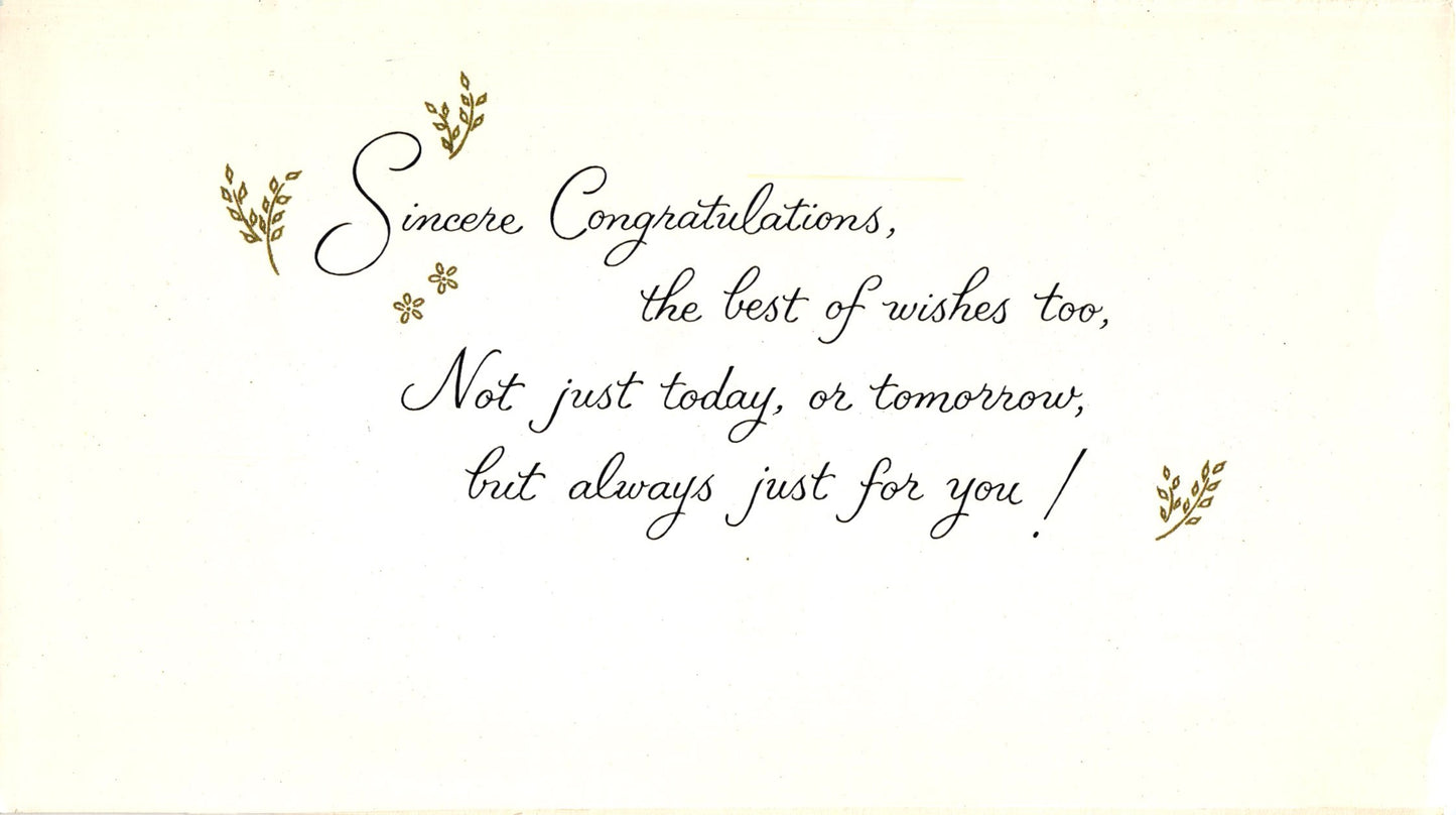 Congratulations - Best Wishes - Glossy Slim Vintage Greeting Card - Gold Stamped + Embossed