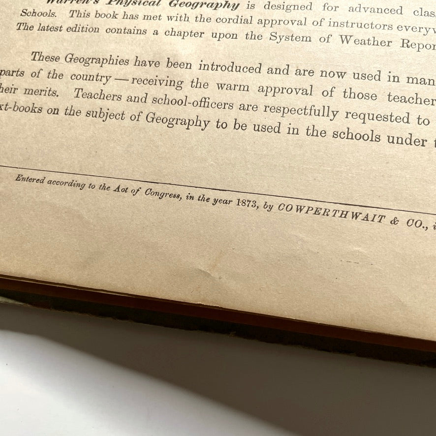 Warren's Physical Geography By D. M. Warren 1873 Cowperthwait & Co. - Antique Hardcover Illustrated Book