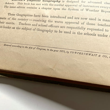 Warren's Physical Geography By D. M. Warren 1873 Cowperthwait & Co. - Antique Hardcover Illustrated Book