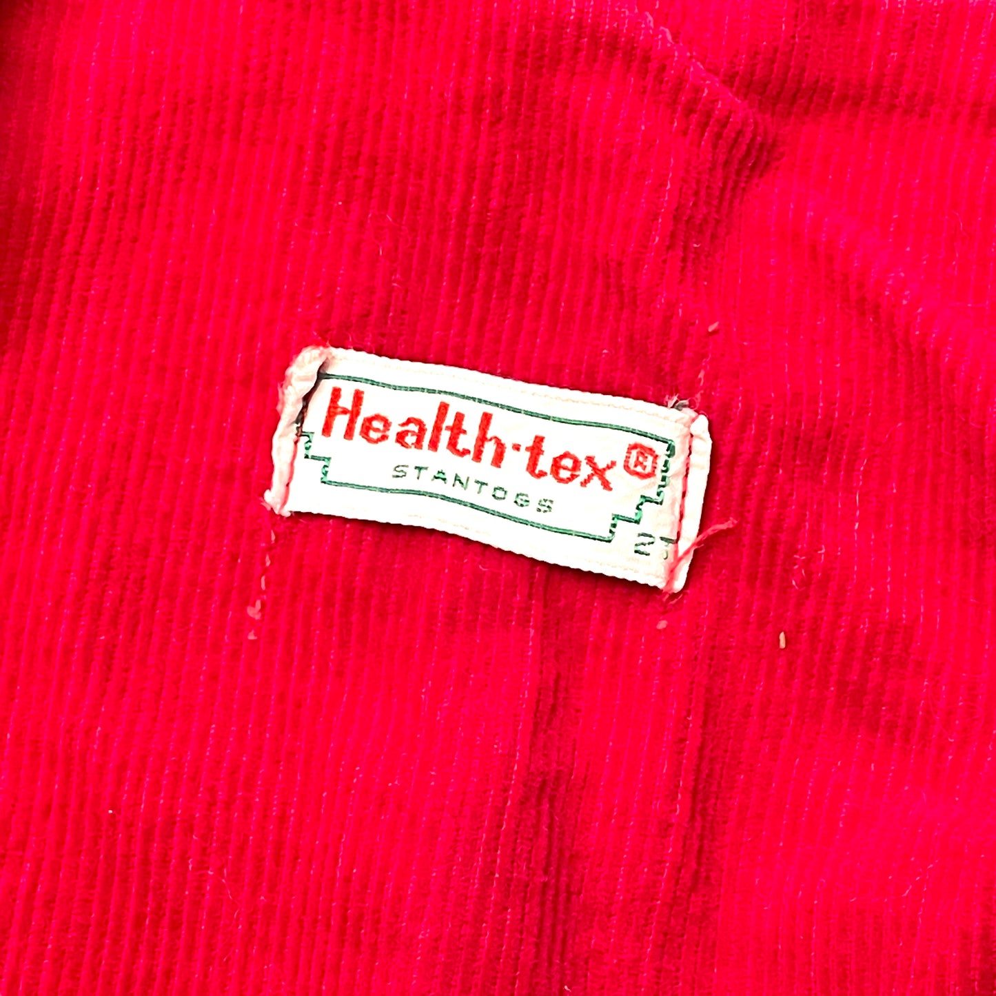Patterned Appliqué Cuff Red Corduroy Overalls 2T