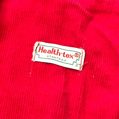 Patterned Appliqué Cuff Red Corduroy Overalls 2T
