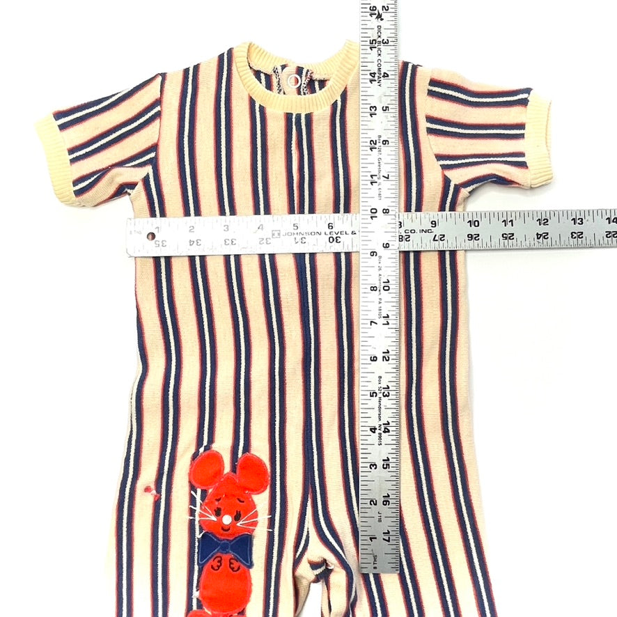 Bowtie Mouse Appliqué Striped Knit Romper 12M