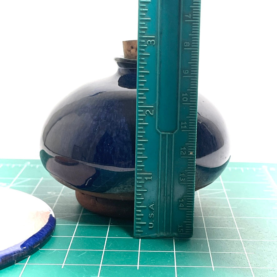 Deep Blue + Teal Glazed Art Pottery Ceramic Bottle (France)