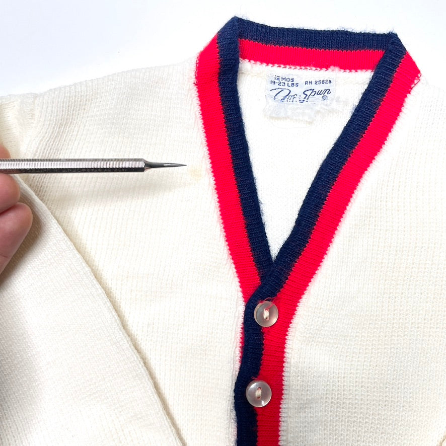 Tennis Embroidery Blue & Red Stripe White Cardigan Sweater 12M