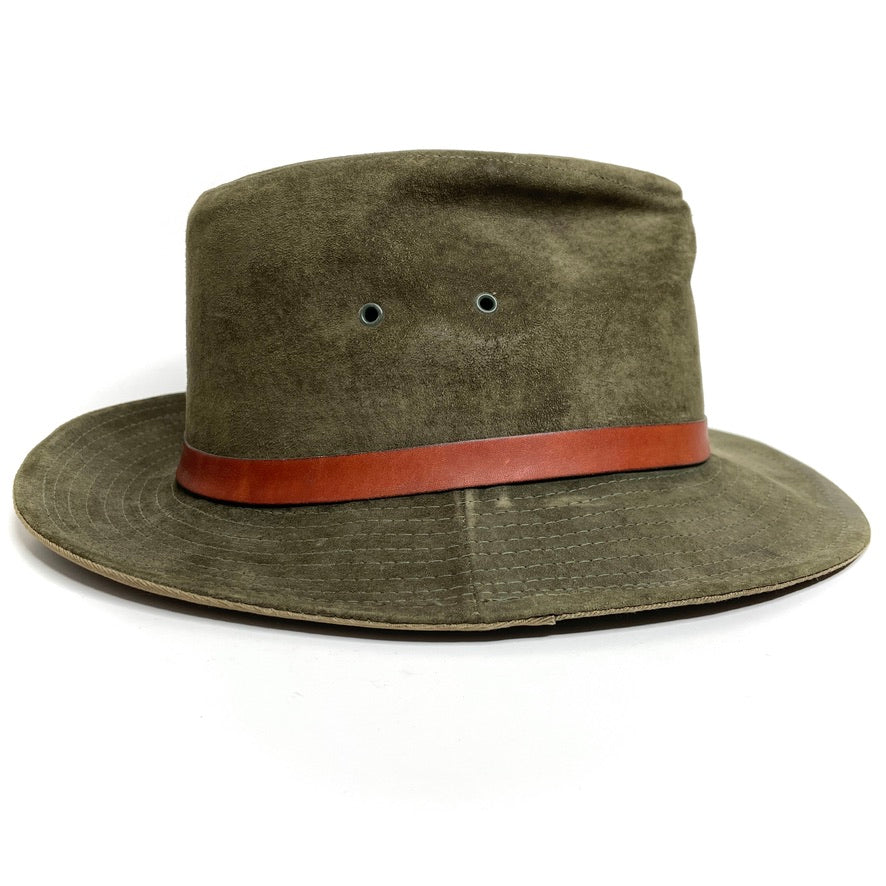 Leather Suede Trail Hiking Hat Outdoor Vintage American Eagle Mens M Army Green