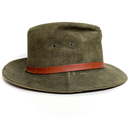 Leather Suede Trail Hiking Hat Outdoor Vintage American Eagle Mens M Army Green
