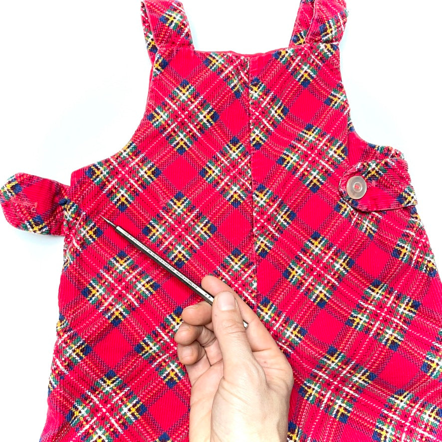 Multi-Color Plaid Red Corduroy Overalls *Damage* 18M