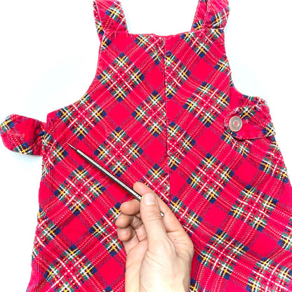 Multi-Color Plaid Red Corduroy Overalls *Damage* 18M