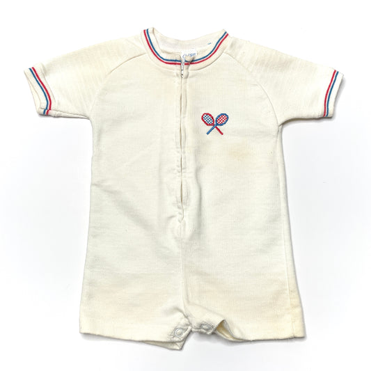 Tennis Embroidery White Knit Zipper Romper 12M