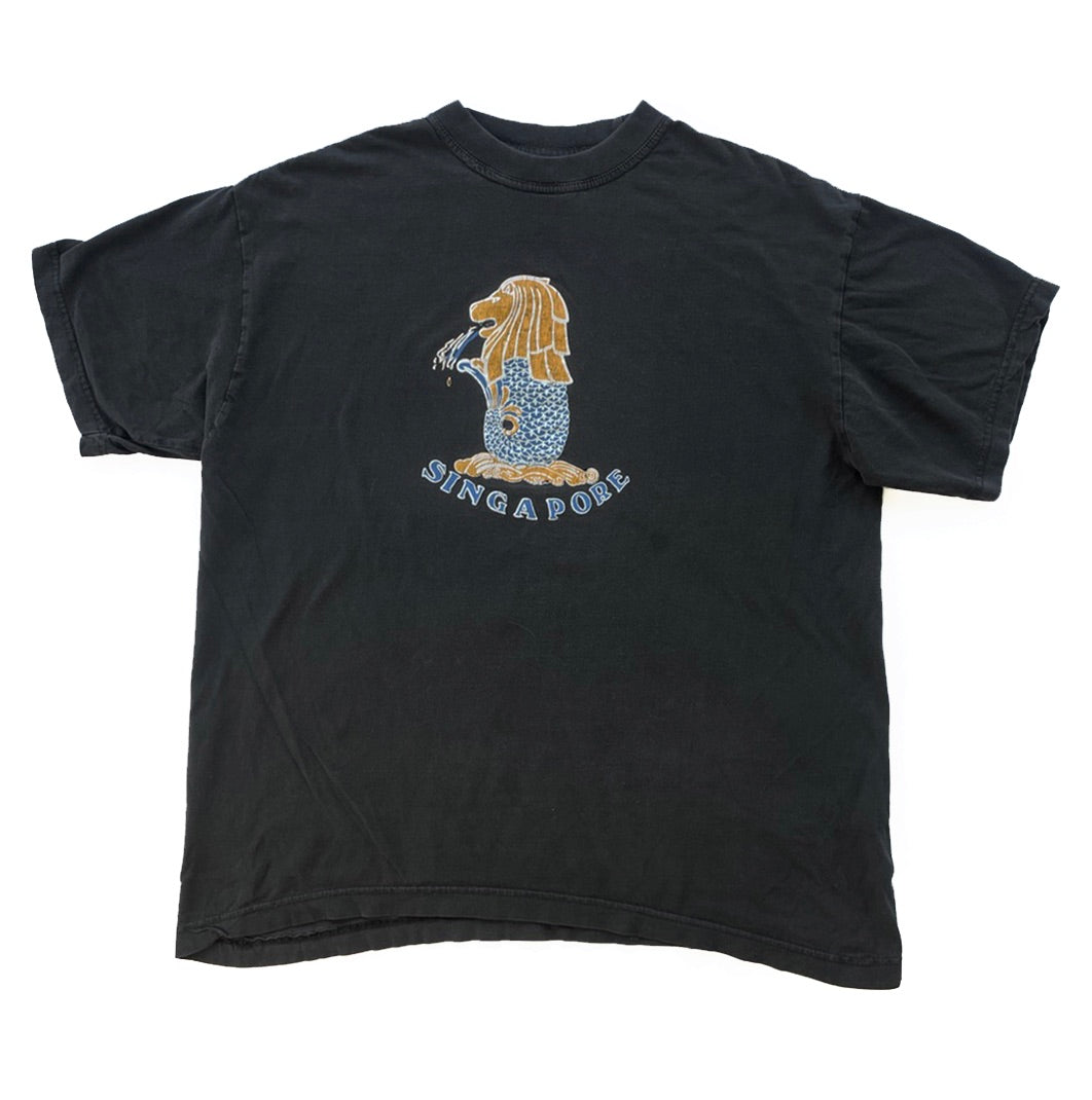 Vintage 80s Merlion Singapore China Heavy Weight T-Shirt Black (L)