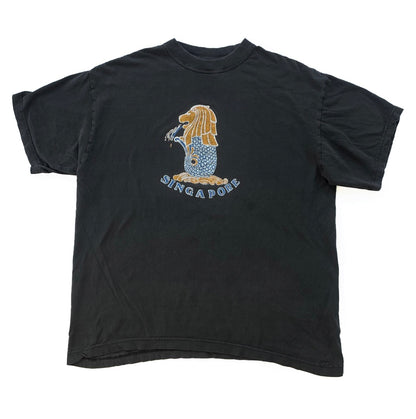 Vintage 80s Merlion Singapore China Heavy Weight T-Shirt Black (L)