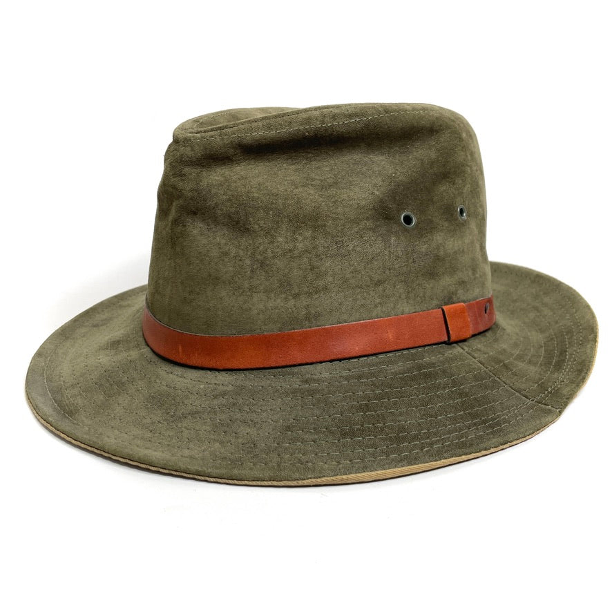 Leather Suede Trail Hiking Hat Outdoor Vintage American Eagle Mens M Army Green