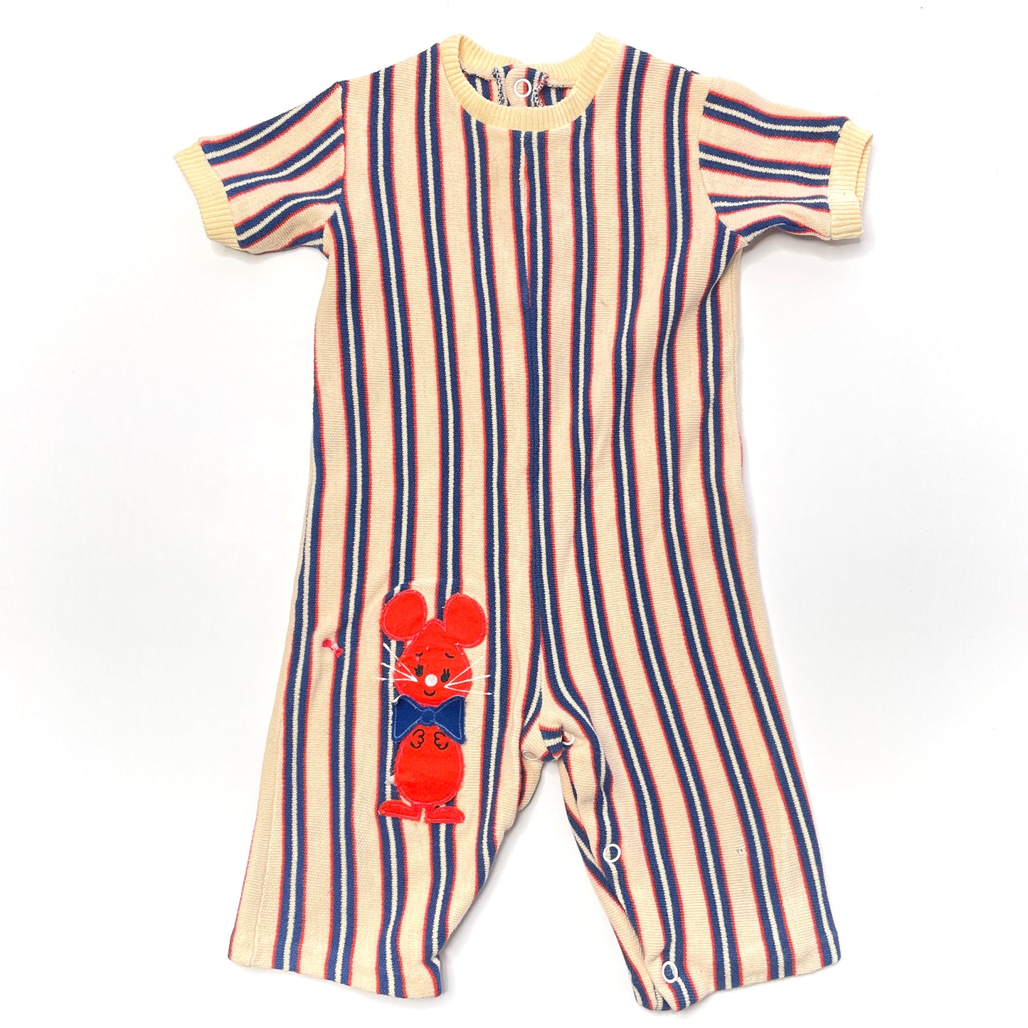 Bowtie Mouse Appliqué Striped Knit Romper 12M