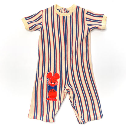 Bowtie Mouse Appliqué Striped Knit Romper 12M