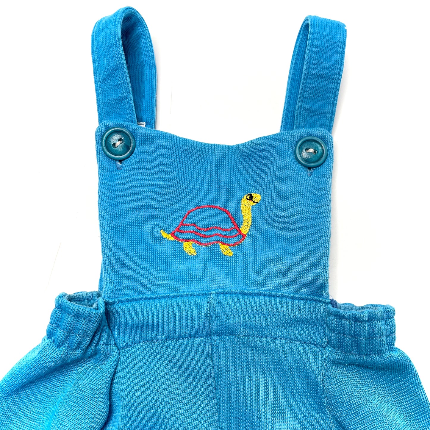 Turtle Embroidery Cerulean Blue Overalls 12-18M