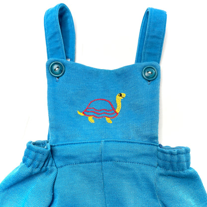 Turtle Embroidery Cerulean Blue Overalls 12-18M