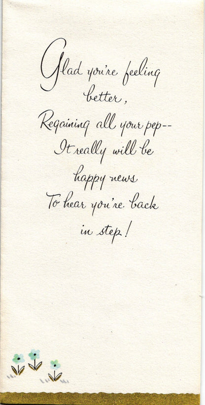 Get Well Soon - Sun Dress Lady - Textured Slim Vintage Greeting Card - Gold Stamped + Embossed