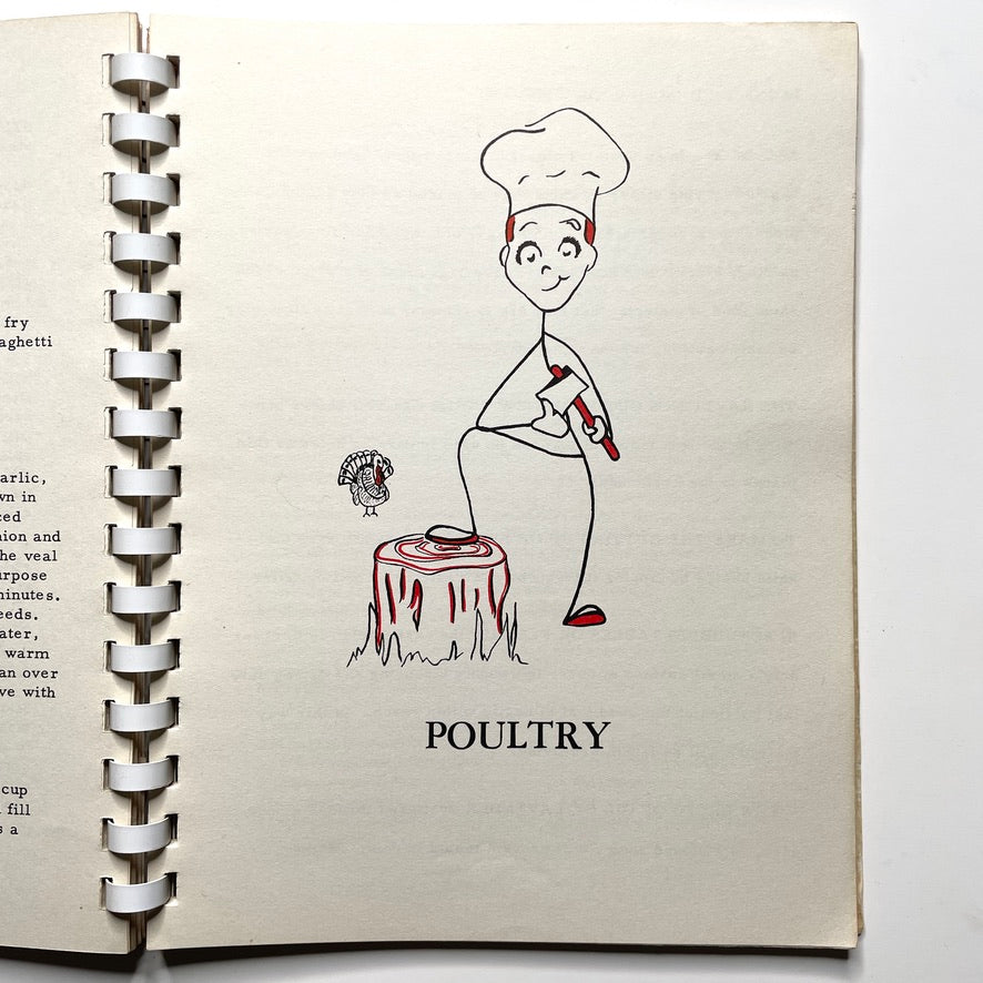 Kitchen Kapers Cookbook 1960 Southbury CT - 60s Vintage Spiral Bound Illustrated Recipe Book