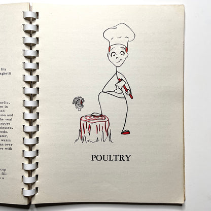 Kitchen Kapers Cookbook 1960 Southbury CT - 60s Vintage Spiral Bound Illustrated Recipe Book