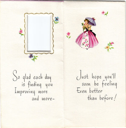 Get Well Soon - Victorian Dresses - Textured Slim Vintage Greeting Card - Gold Stamped + Embossed