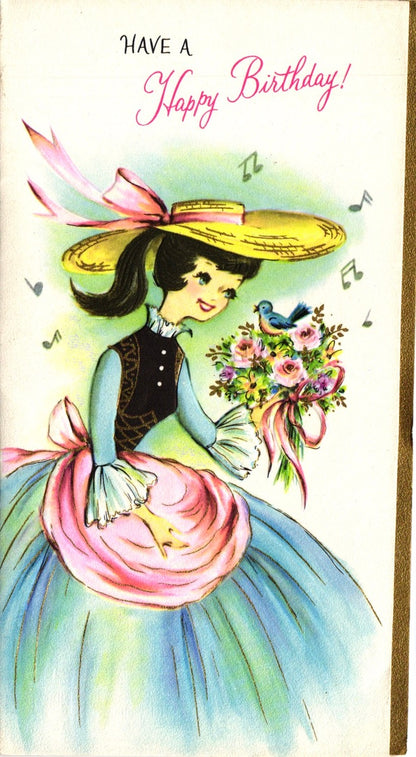 Birthday - Song Bird - Slim Vintage Greeting Card - Gold Stamped + Embossed