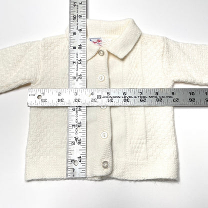 White Textured Knit Cardigan Sweater 3M