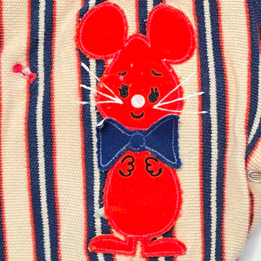 Bowtie Mouse Appliqué Striped Knit Romper 12M