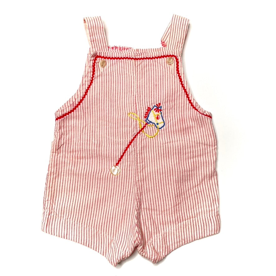 Horsey Appliqué Red Pinstripe Overalls 6-9M