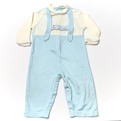 Train Embroidery Blue & White Onesie 18M