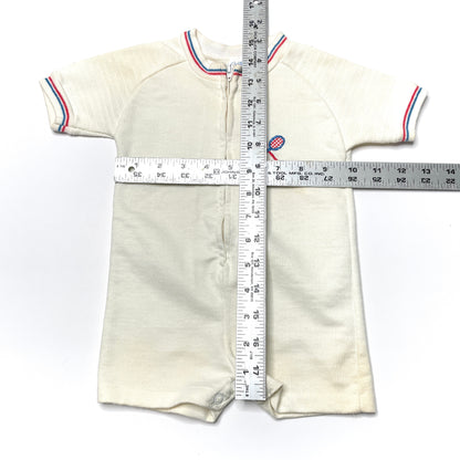 Tennis Embroidery White Knit Zipper Romper 12M