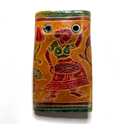 Women & Flowers Sheepskin Leather Button Snap Key Case, India - Vintage Key Holder