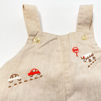 Bus & Cars Embroidery Woven Beige Overalls 9M