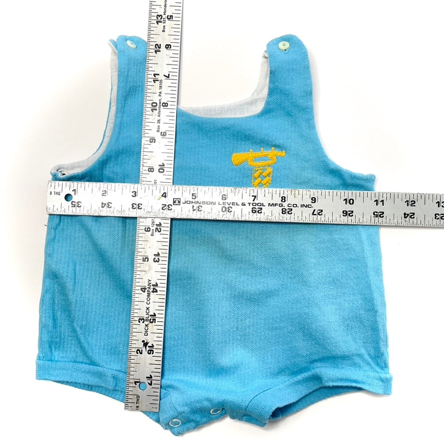 Trumpet Crest Embroidery Rib-Knit Blue Onesie Romper 6M