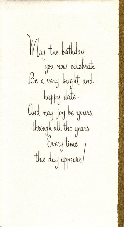 Birthday - Blue Roses - Slim Vintage Greeting Card - Gold Stamped + Embossed