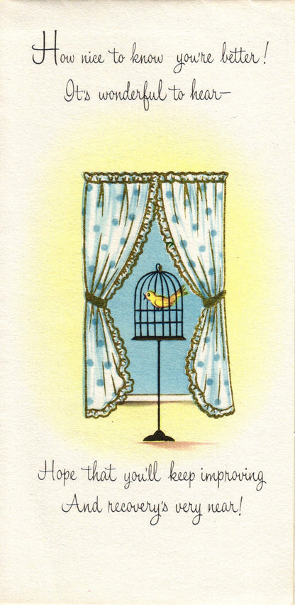 Get Well Soon - Window Box - Slim Vintage Greeting Card - Gold Stamped + Embossed