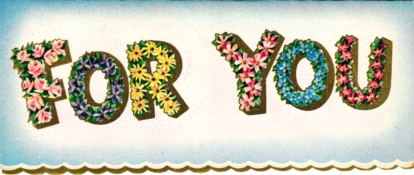 Greetings - For You - Glossy Slim Vintage Greeting Card - Gold Stamped + Embossed