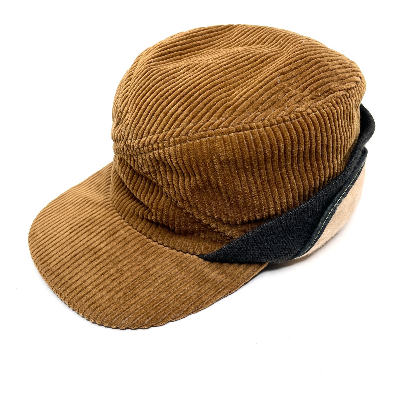 Corduroy Insulated Hunting Cap w/ Ear Flaps Vintage Winter Hat - Brown