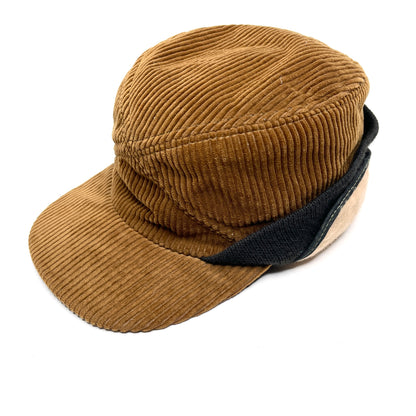 Corduroy Insulated Hunting Cap w/ Ear Flaps Vintage Winter Hat - Brown